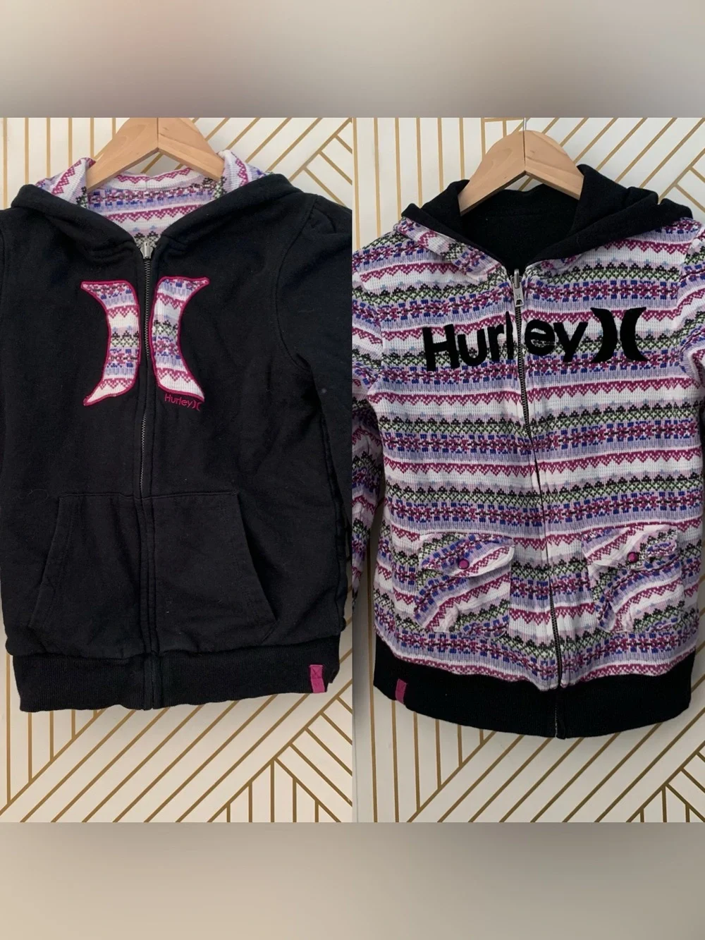 Hurley Y2K Reversible Fair isle Nordic striped Zip Up Hoodie 2000s cotton blend